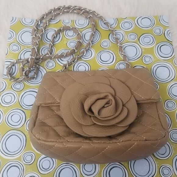 Faux Leather Dark Tan Rose Crossbody Bag - Picture 6 of 13